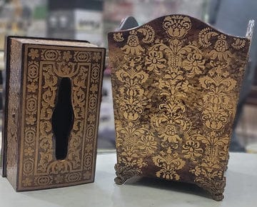 Wooden Design Dustbin & Tissue Box