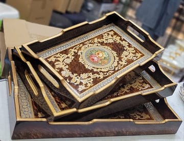 Wooden Design 3pcs Tray Set